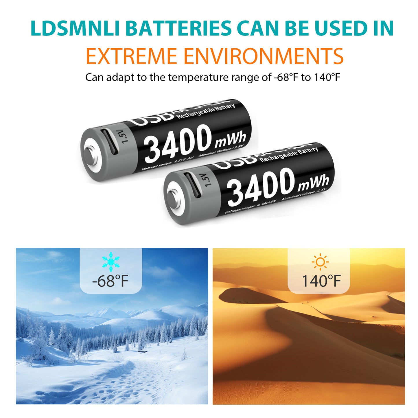 USB AA Rechargeable Battery 1.5V 3400 mWh